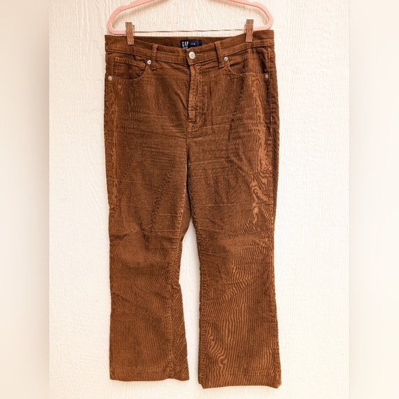 Gap 70s Flare High Rise Corduroy Pants Boho Festival Brown Hippie Size 12 Short - Picture 1 of 4